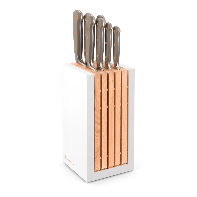 Wusthof Classic Velvet Oyster - 8 Pc. Knife Block Set, White- Personalized Engraving Available