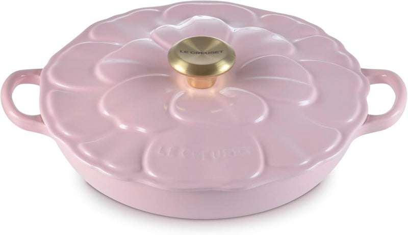 Le Creuset 2 1/4 Qt. Enameled Cast Iron Signature Petal Braiser w/Light Gold Knob - Chiffon Pink