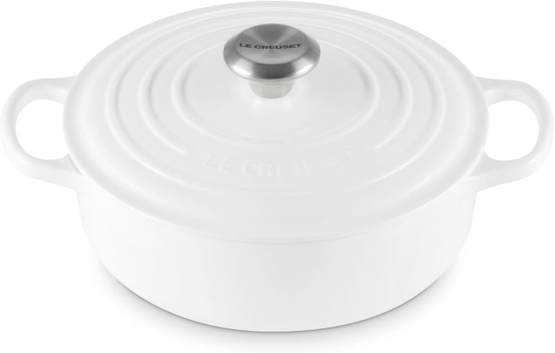 Le Creuset 3 1/2 Qt. Signature Round Wide Dutch Oven w/Stainless Steel Knob - White