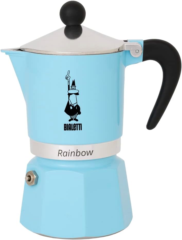 Bialetti Moka Express Rainbow Stovetop Espresso Maker 6 Cups - Light Blue