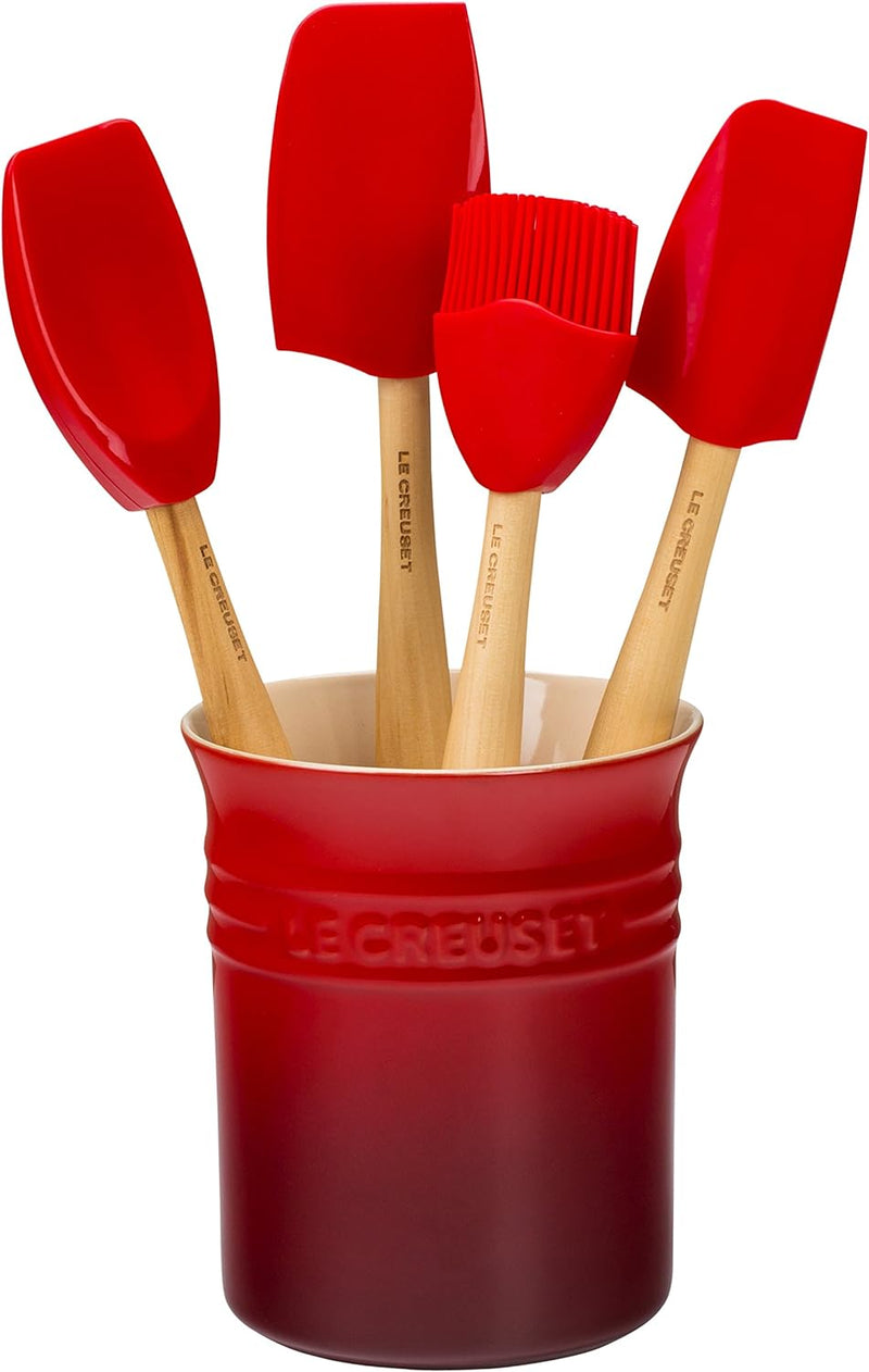 Le Creuset Craft Series 5-Piece Utensil Set w/Crock - Cerise
