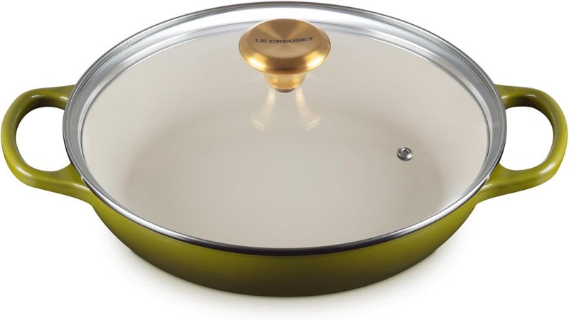 Le Creuset 2 1/4 Qt. Enameled Cast Iron Signature Round Braiser w/Glass Lid & Gold Knob - Olive