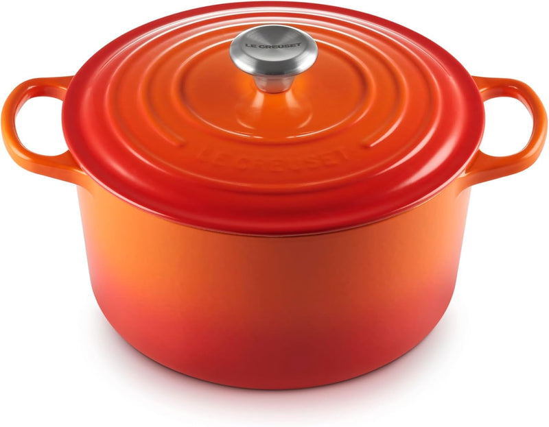 Le Creuset 6 1/2 Qt. Enameled Cast Iron Signature Deep Round Dutch Oven w/Stainless Steel Knob - Flame