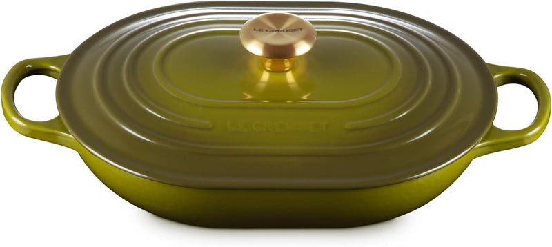 Le Creuset 3 3/4 Qt. Signature Oval Casserole w/Gold Knob - Olive