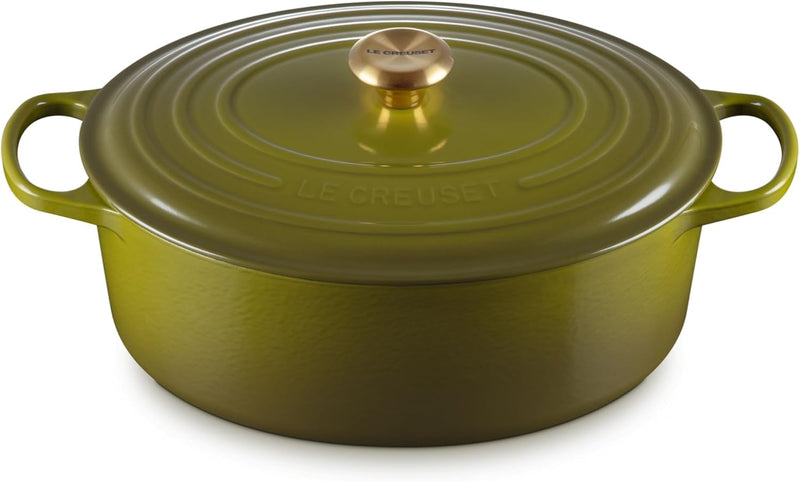 Le Creuset 8 Qt. Signature Oval Dutch Oven w/Gold Knob - Olive