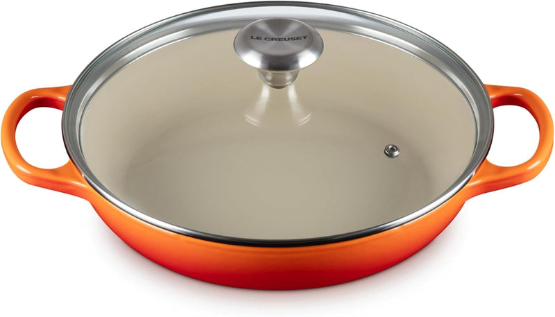 Le Creuset 2 1/4 Qt. Enameled Cast Iron Signature Round Braiser w/Glass Lid & Stainless Steel Knob - Flame