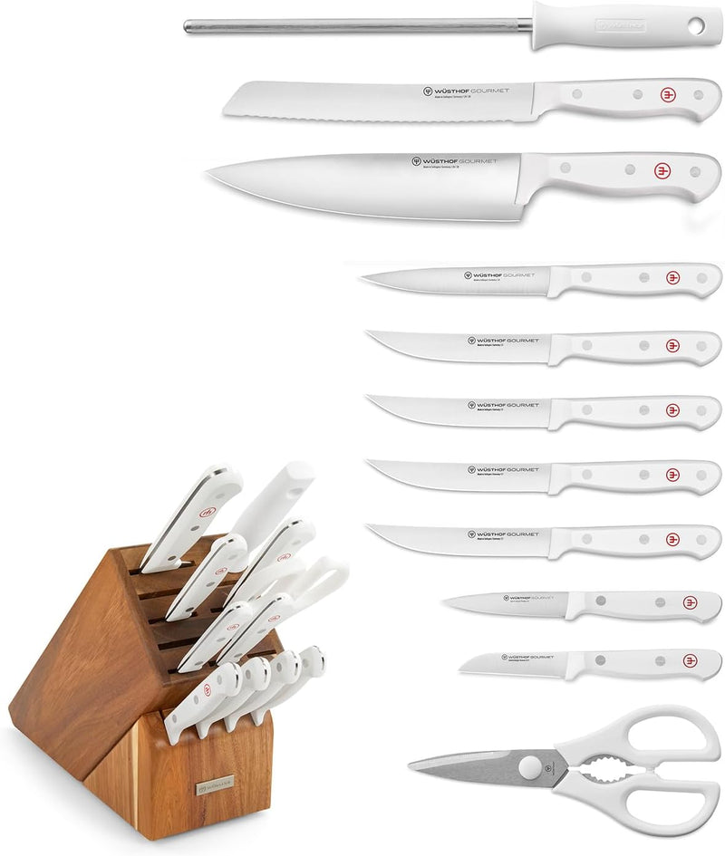 Wusthof Gourmet White - 12 Pc. Knife Block Set, Acacia