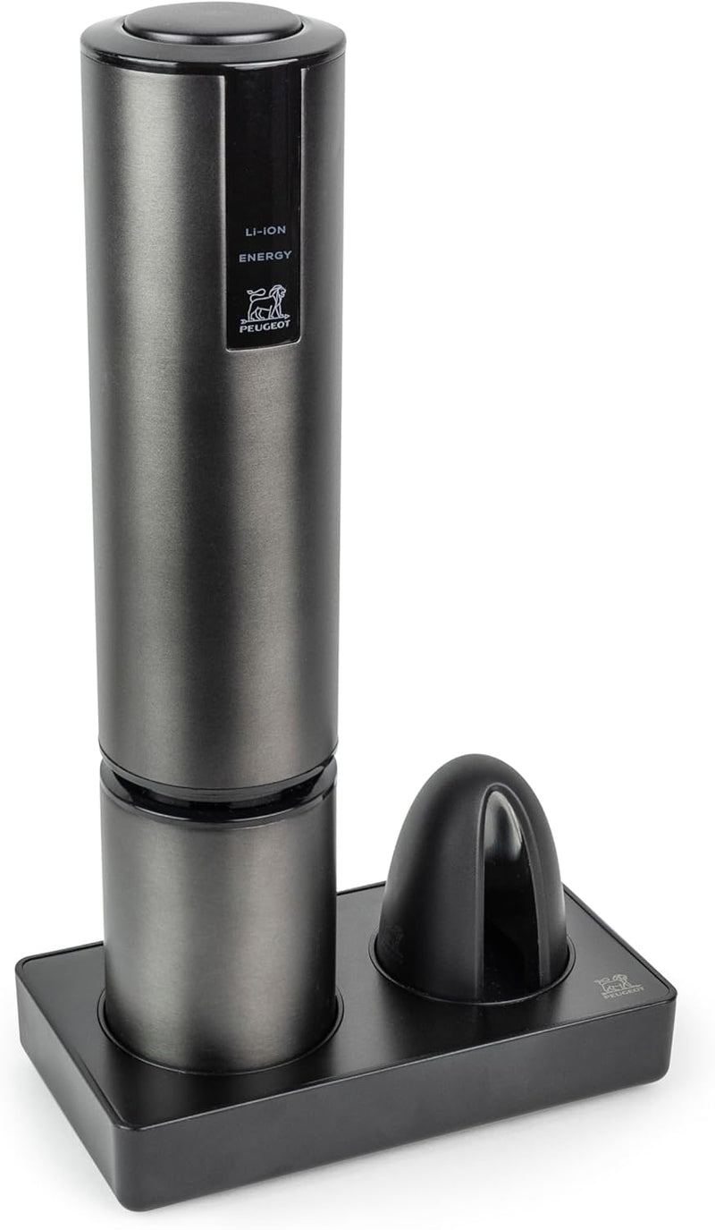 Peugeot Elis Touch Carbone Rechargeable Electric Corkscrew and Foil Cutter - Stainless Steel w/a Carbon Finish - 27cm/10.6"