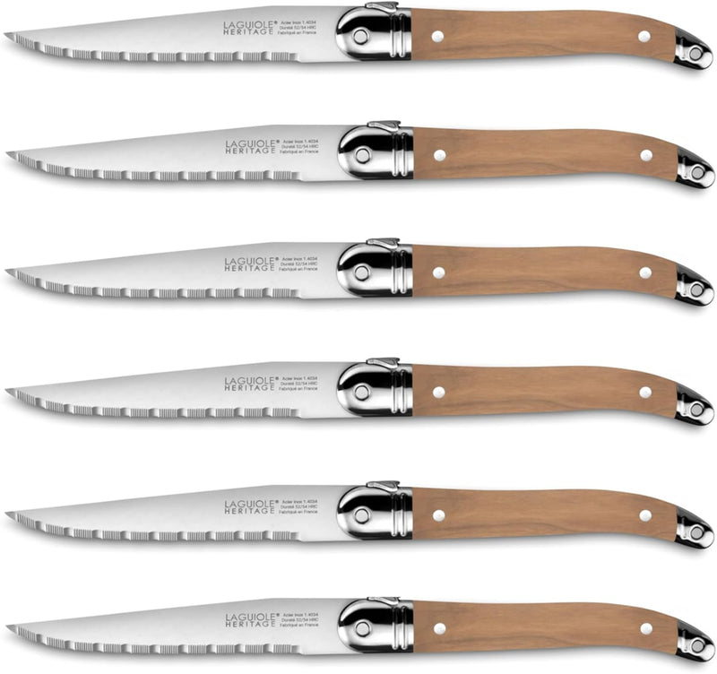 TB Laguiole Heritage 6 Pc. Steak Knife Set - Light Wood Handle