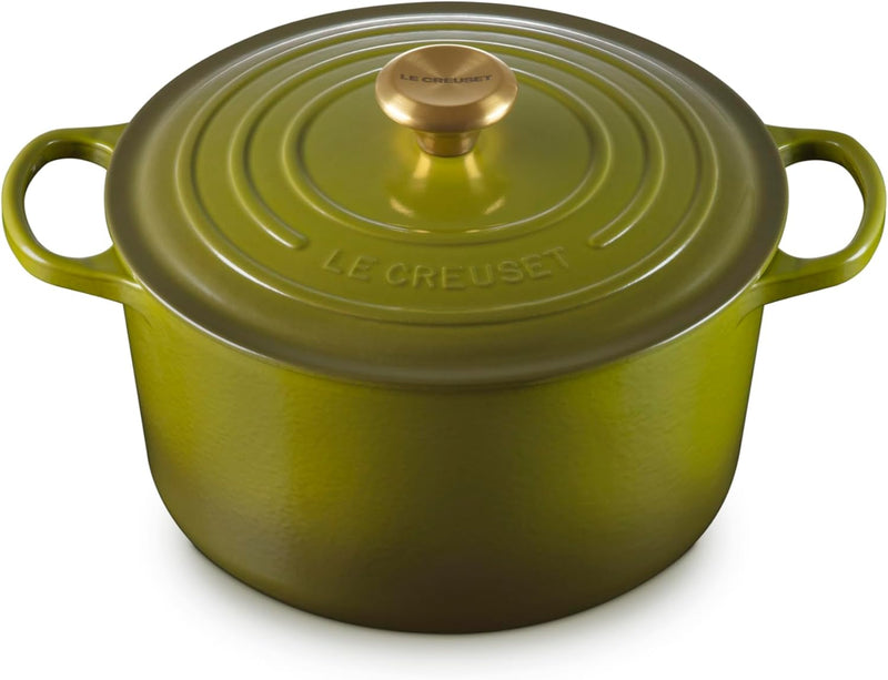 Le Creuset 6 1/2 Qt. Enameled Cast Iron Signature Deep Round Dutch Oven w/Gold Knob - Olive