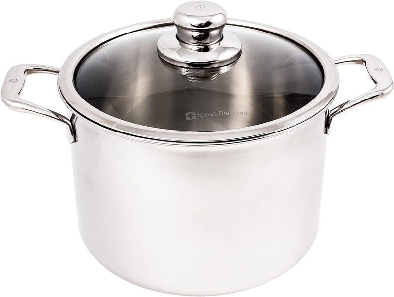 Swiss Diamond - 7.9 Qt. Premium Clad Induction Stock Pot w/Glass Lid