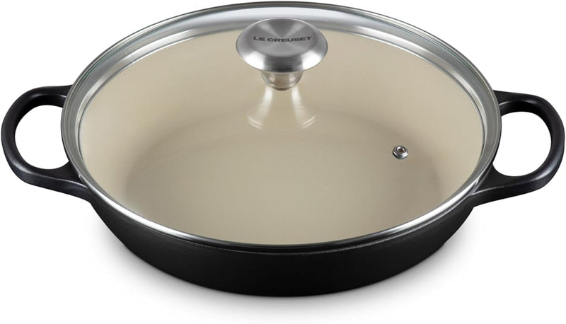 Le Creuset 2 1/4 Qt. Enameled Cast Iron Signature Round Braiser w/Glass Lid & Stainless Steel Knob - Licorice