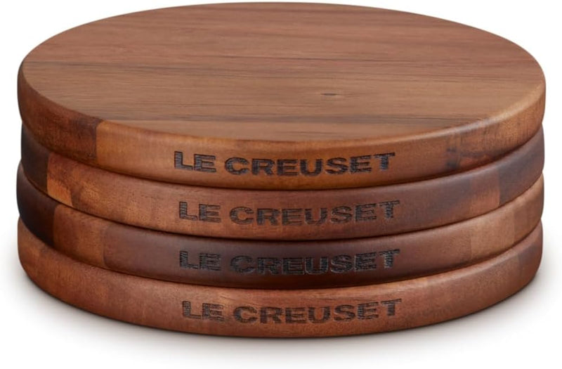 Le Creuset Set of 4 - Petite Magnetic Round Wooden Trivet - Gourmand Collection