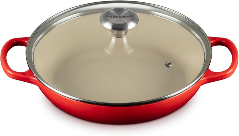 Le Creuset 2 1/4 Qt. Enameled Cast Iron Signature Round Braiser w/Glass Lid & Stainless Steel Knob - Cerise