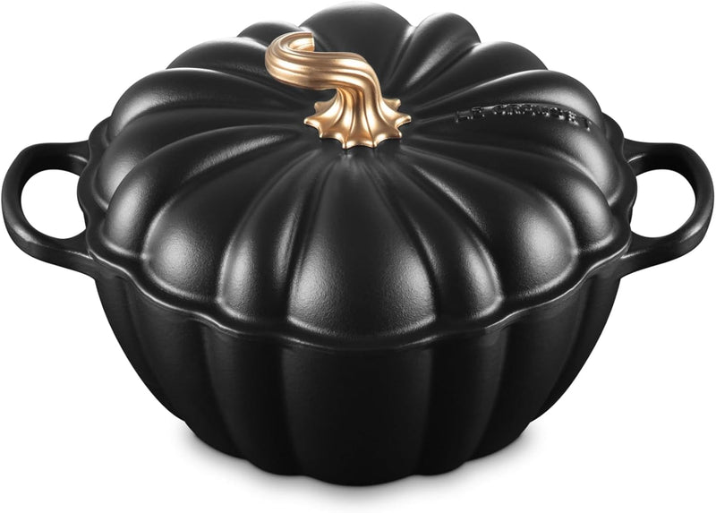 Le Creuset 4 Qt Figural Pumpkin Cocotte w/Gold Figural Knob - Licorice