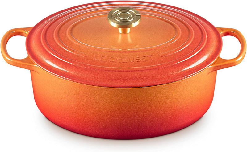 Le Creuset 6 3/4 Qt. Enameled Cast Iron Signature Oval Dutch Oven w/Crucible Knob - Flamme Doree