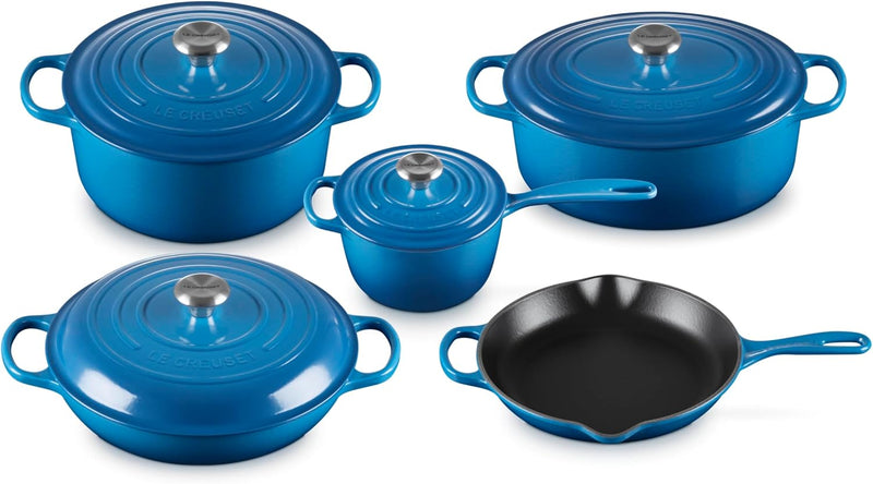 Le Creuset 9-Piece Signature Enameled Cast Iron Cookware Set w/Stainless Steel Knob - Marseille