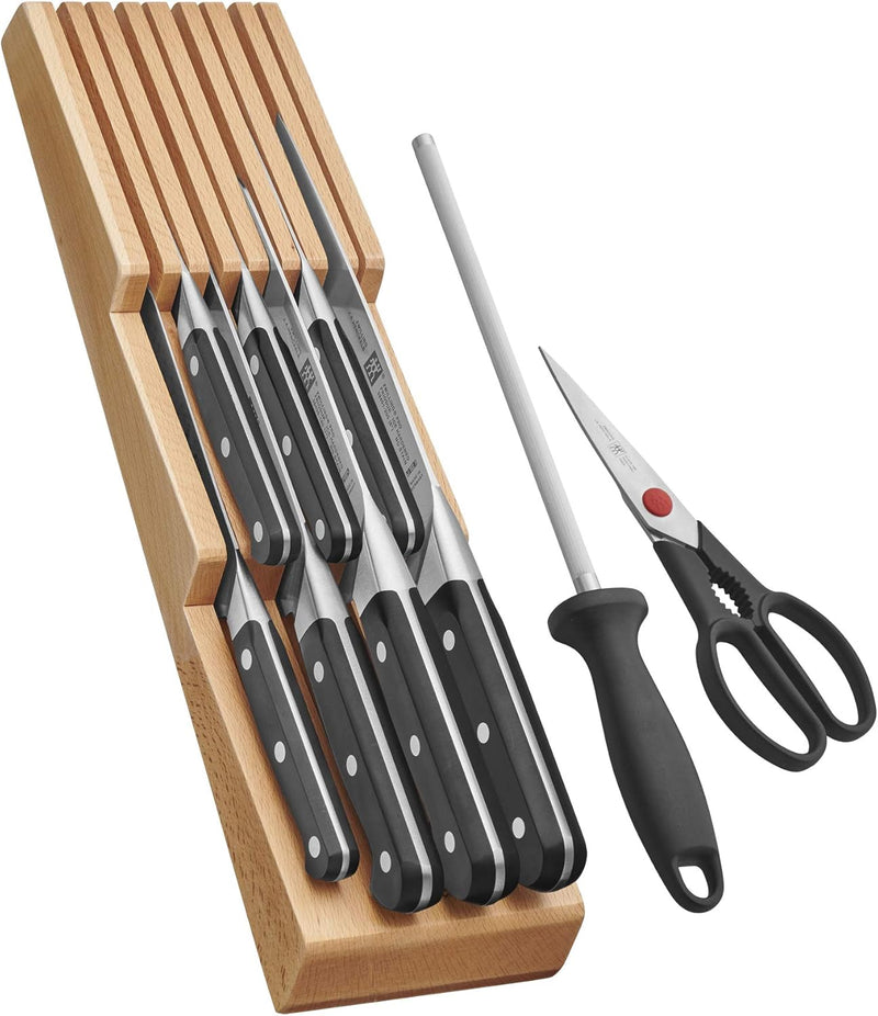 Henckels Zwilling Pro - 10 Pc. Knife Block Set w/ In Drawer Knife Tray, Beechwood