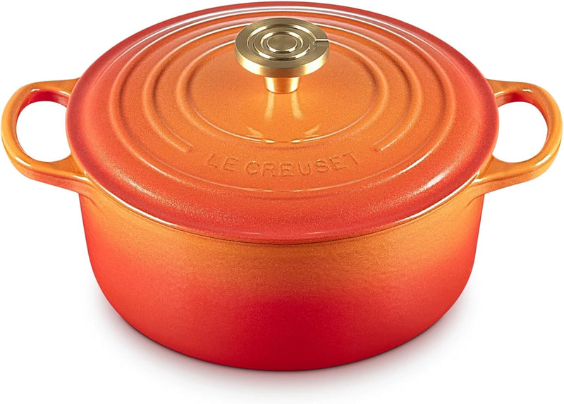 Le Creuset 4 1/2 Qt. Enameled Cast Iron Signature Round Dutch Oven w/Crucible Knob - Flamme Doree