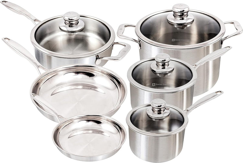 Swiss Diamond - 10 Pc. Premium Clad Stainless Steel Cookware Set