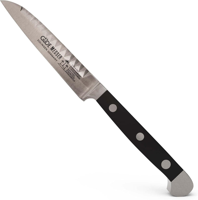 Güde Alpha Series - 3 1/2" Forged Double Bolster Decorative Cutting Knife, Black Hostaform Handle