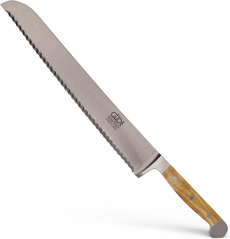 Güde Alpha Olive Series - 12" "Franz Güde" Forged Double Bolster Left-Handed Serrated Bread Knife, Olive Wood Handle