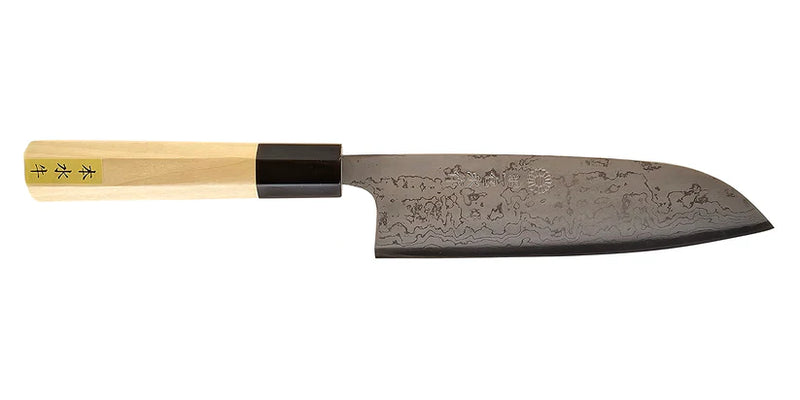 Kikuichi SW Series White Carbon Damascus - 7" Santoku Knife