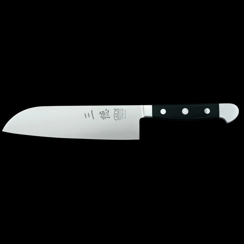 Güde Alpha Series - 7" Forged Double Bolster Santoku Knife, Black Hostaform Handle