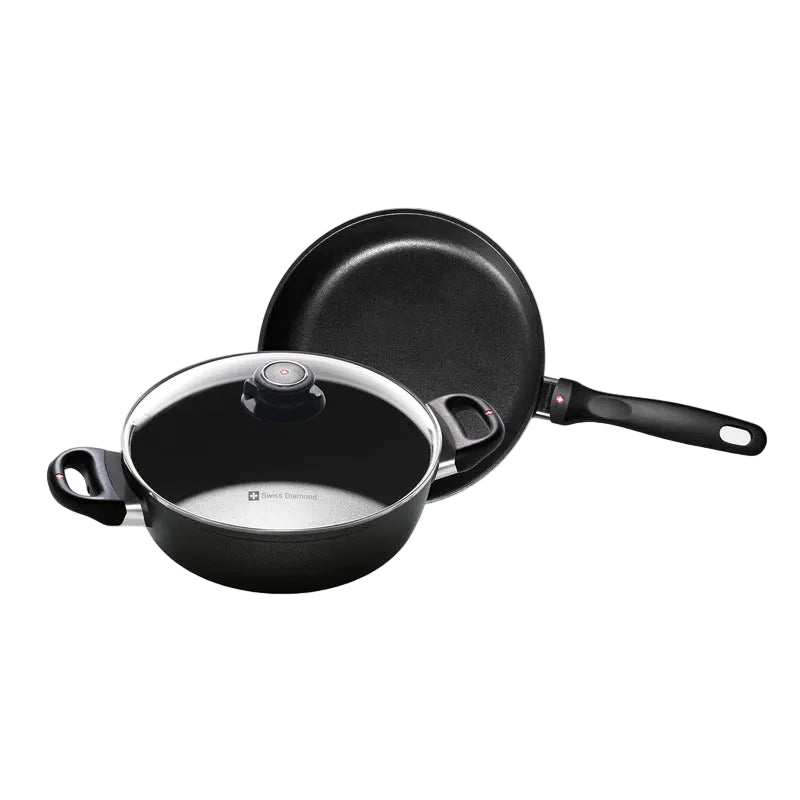 Swiss Diamond - 3 Pc. XD+ Diamond Nonstick Induction Fry Pan & Casserole w/Glass Lid Set