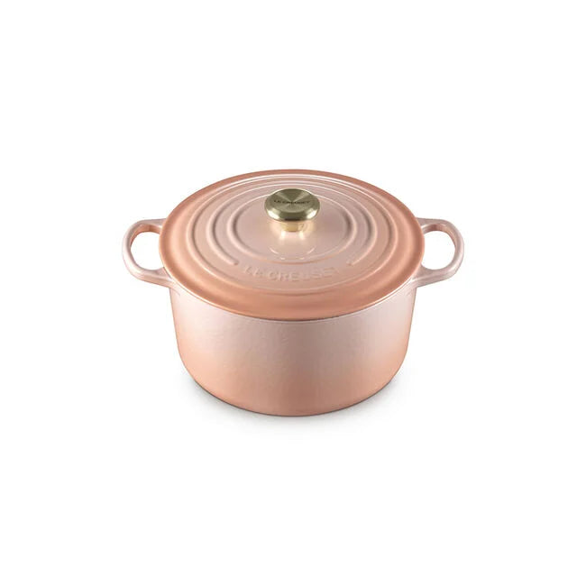 Le Creuset 6 1/2 Qt. Enameled Cast Iron Signature Deep Round Dutch Oven w/Light Gold Knob - Peche