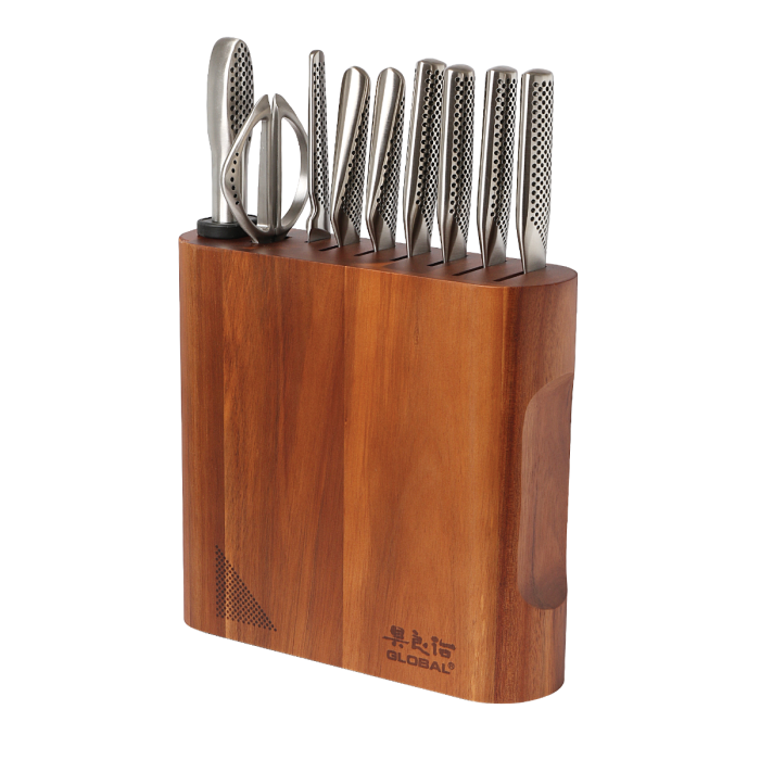 Global G-10100ACA - Kanpeki 10 Pc. Knife Block Set, Acacia