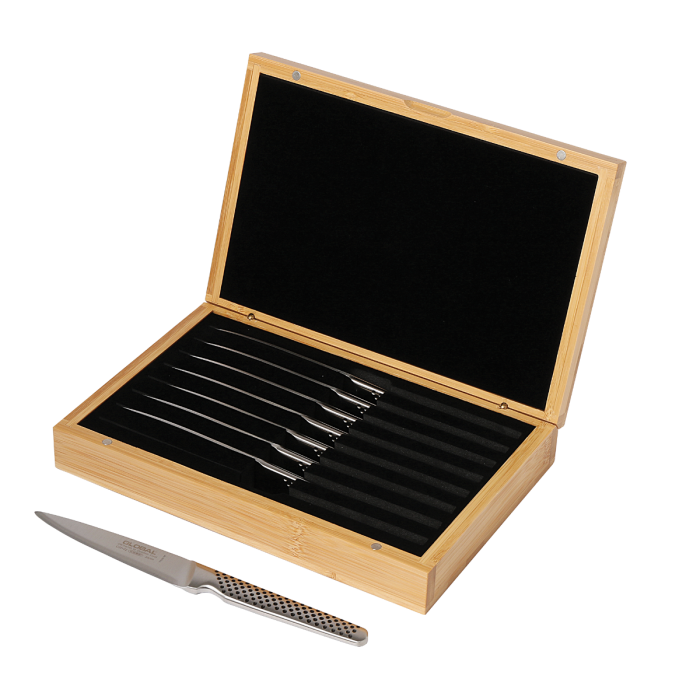 Global GSF-8022/SBXB - 8 Pc. Steak Knife Set w/Bamboo Box