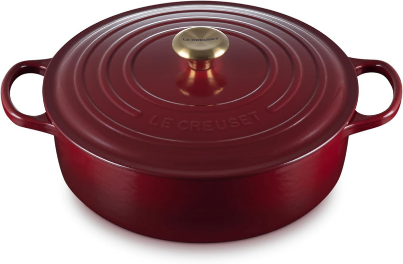 Le Creuset 6 3/4 Qt. Enameled Cast Iron Signature Round Wide Oven W/Gold Knob - Rhone
