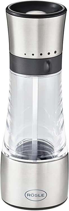 Rosle Stainless Steel Acrylic Spice Mill, Inverted, 5 Grind Levels - 8"