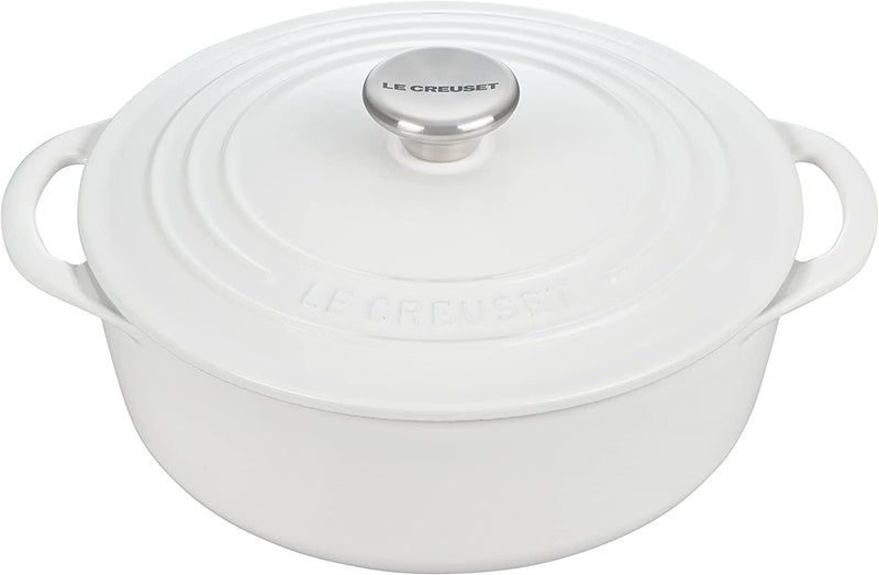 Le Creuset 2 3/4 Qt. Enameled Cast Iron Classic Shallow Round Dutch Oven w/ Stainless Steel Knob - White- Personalized Engraving Available