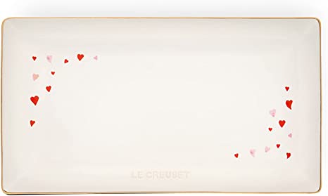 Le Creuset 11.25" x 6.25" Stoneware Rectangular Hostess Tray - White w/Heart Applique
