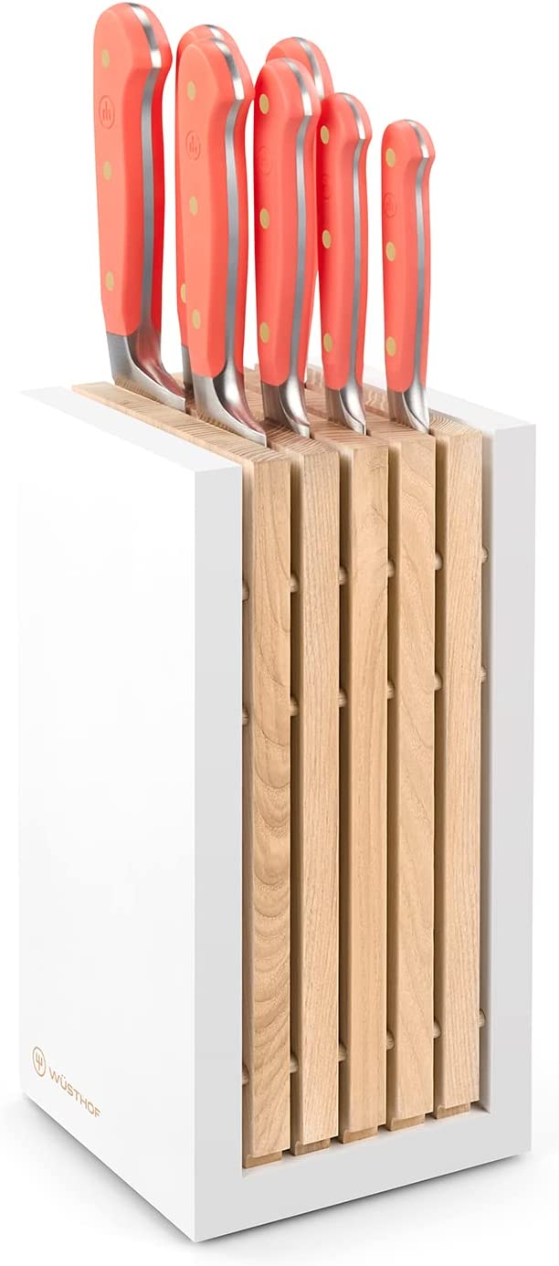 Wusthof Classic Coral Peach - 8 Pc. Knife Block Set, White- Personalized Engraving Available