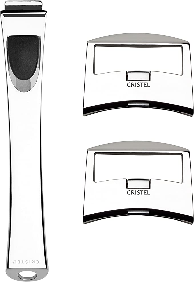 Cristel Detachable Handle Set of 1 Handle and 2 Side Handles Shiny Finish Silver