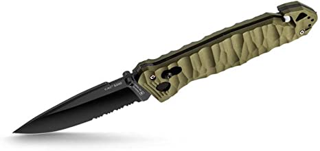 TB C.A.C. S200 French Army Knife - Textured PA6 Handle - Serrated - Army Green