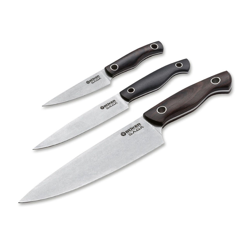 Boker Saga 3-Pc Knife Set - Grenadill Wood