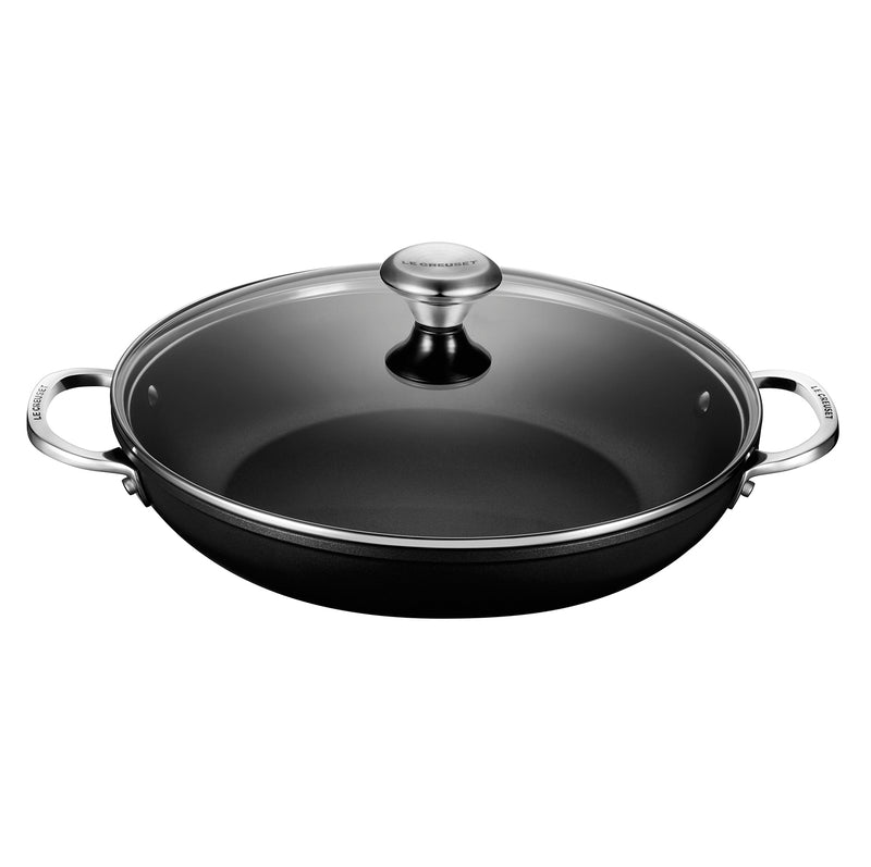 Le Creuset 4 Qt. Shallow Casserole/Braiser w/Stainless Steel Knob-Glass Lid - Toughened Nonstick PRO