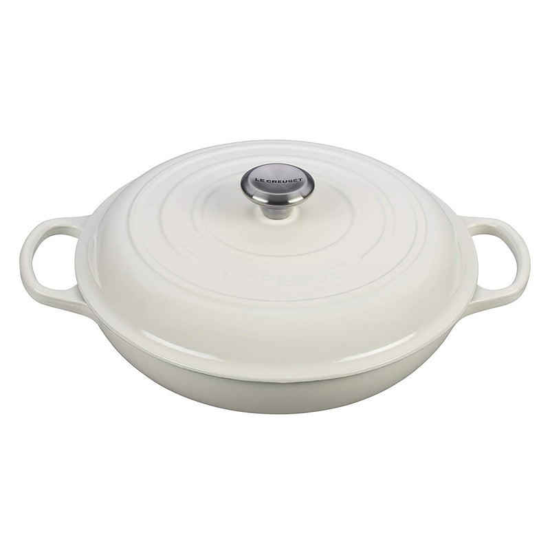 Le Creuset 5 Qt. Signature Braiser w/Stainless Steel Knob - White- Personalized Engraving Available