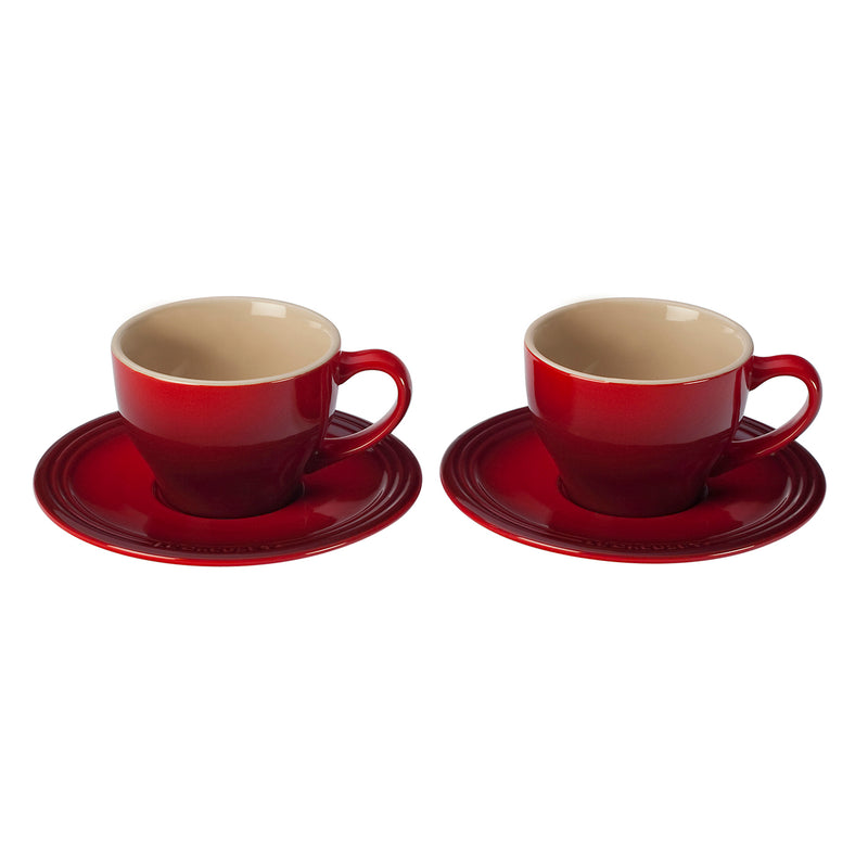 Le Creuset 7 oz. Cappuccino Cups and Saucers - Set of 2 - Cherry