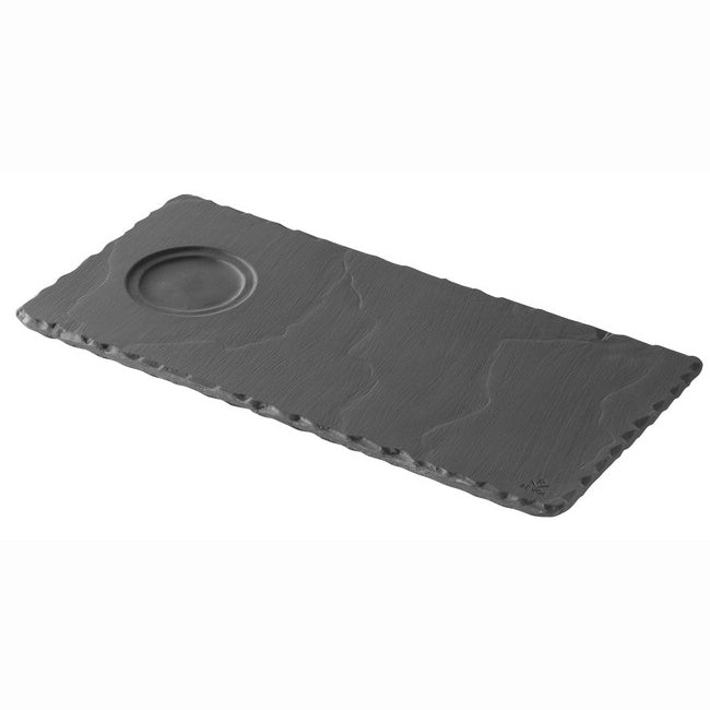 Revol Basalt Rectangular Tray with Indent for Espresso & Cappuccino - 9.75" x 4.75" x 0.25" - Slate