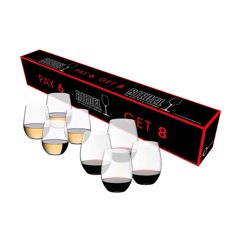 Riedel O Cabernet Sauvignon/Merlot/Bordeaux and "O" Viognier/Chardonnay Buy 8 Pay 6 Glasses - Set of 8