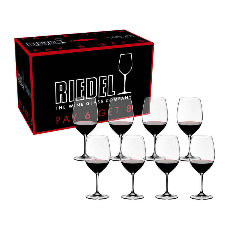 Riedel Vinum Cabernet Sauvignon/Merlot/Bordeaux Pay 6 Get 8 Glasses - Set of 8
