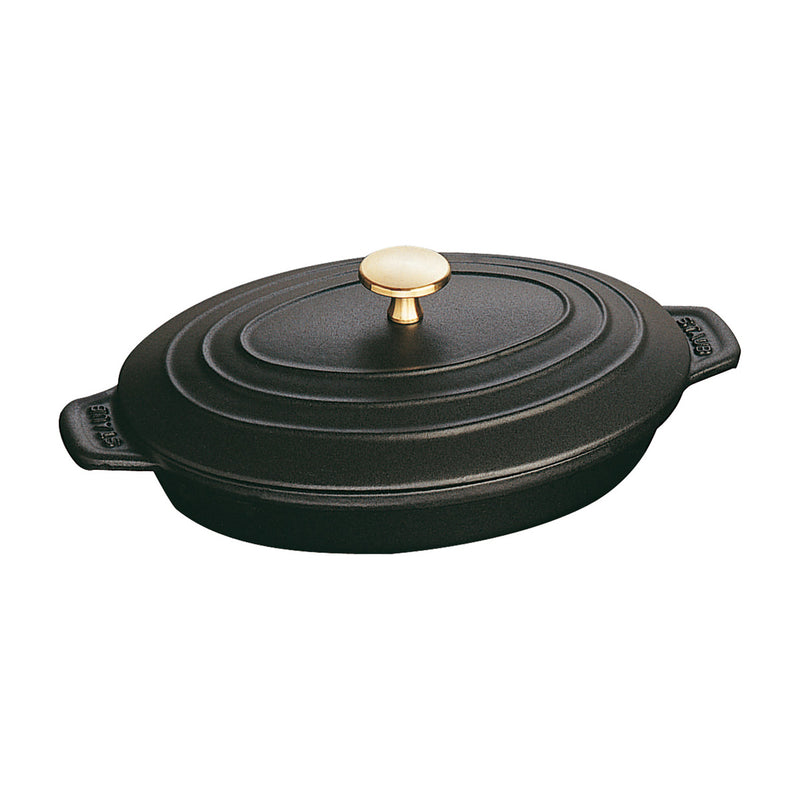 Staub Oval Plate w/Lid - 9" x 6 5/8 " - 1QT - Black Matte
