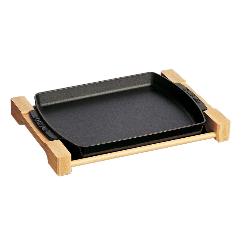 Staub Rectangular Serving Dish - Wooden Plate - 15 x 9 - Black Matte