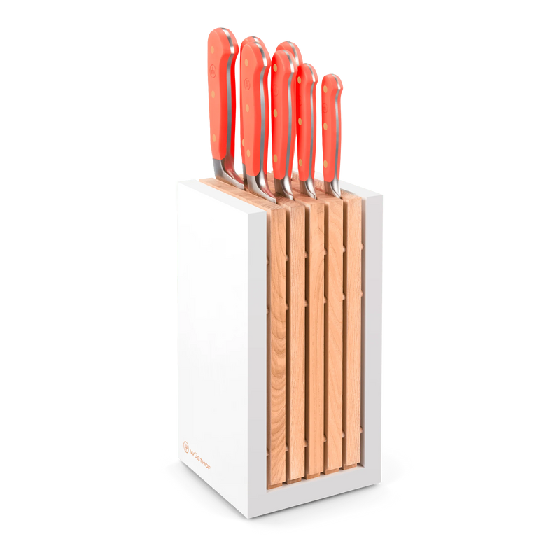 Wusthof Classic Coral Peach - 8 Pc. Knife Block Set, White- Personalized Engraving Available