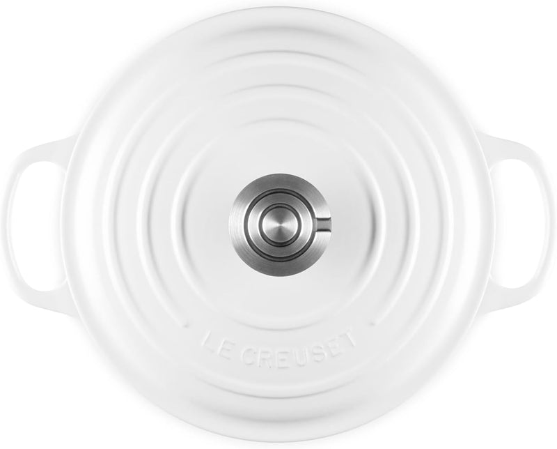Le Creuset 4 1/2 Qt. Enameled Cast Iron Signature Round Dutch Oven w/Crucible SS Knob - White